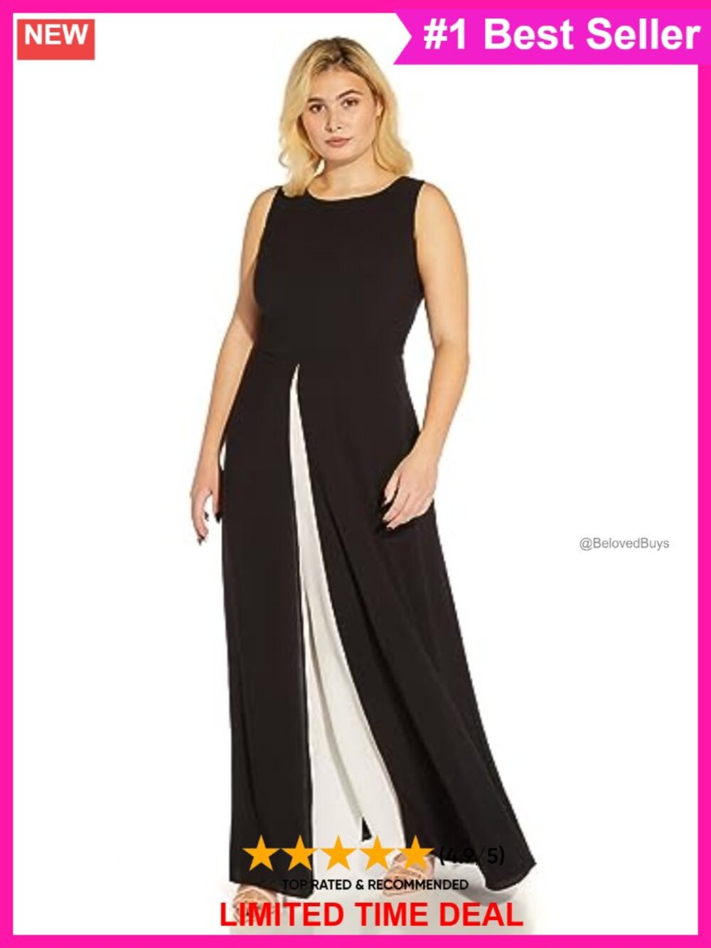 Crepe Overlay Wide Leg Halter Jumpsuit Sleeveless Stretch Zipper Party Evening